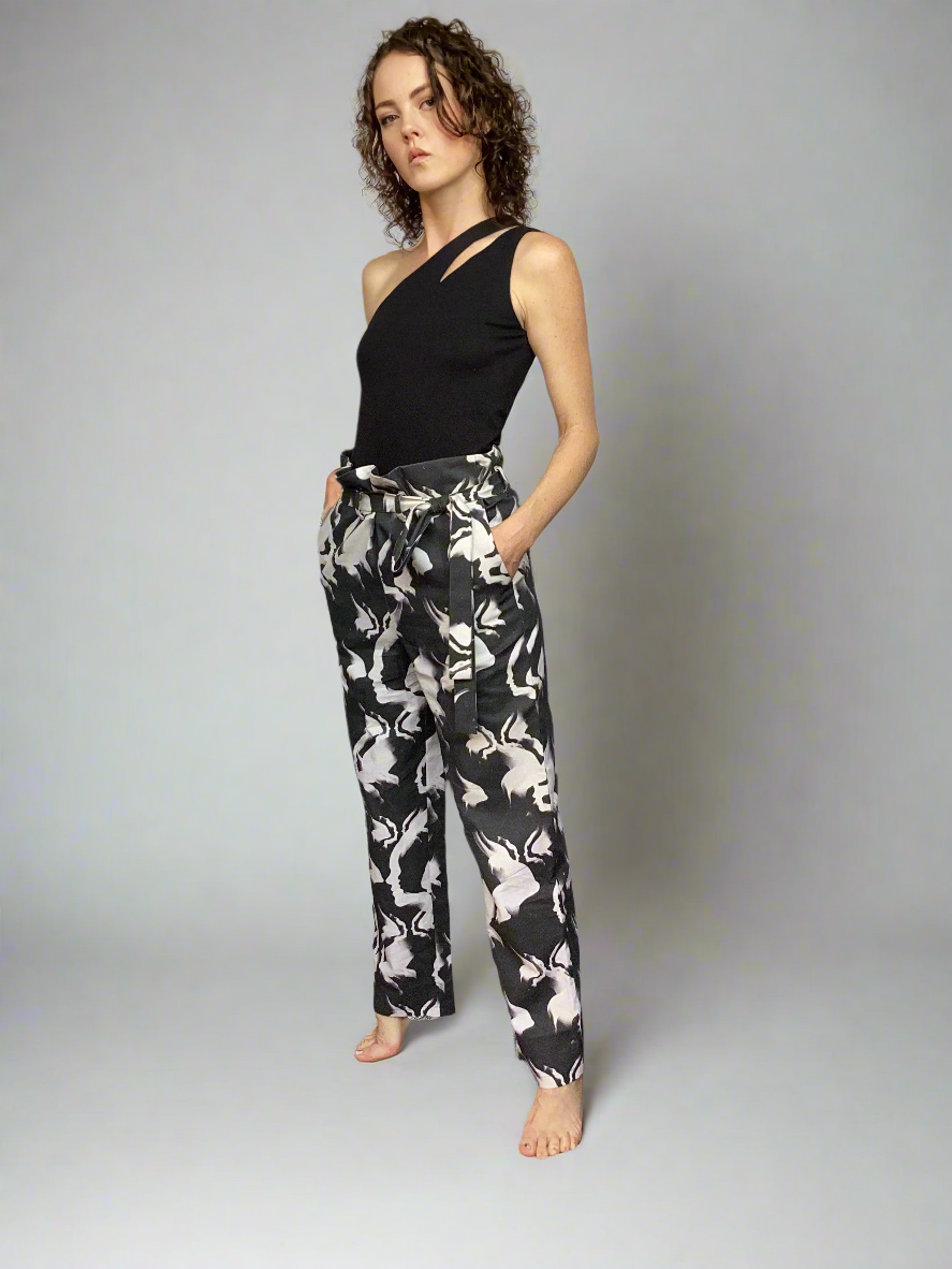 Paper-bag Pants with Artistic Print