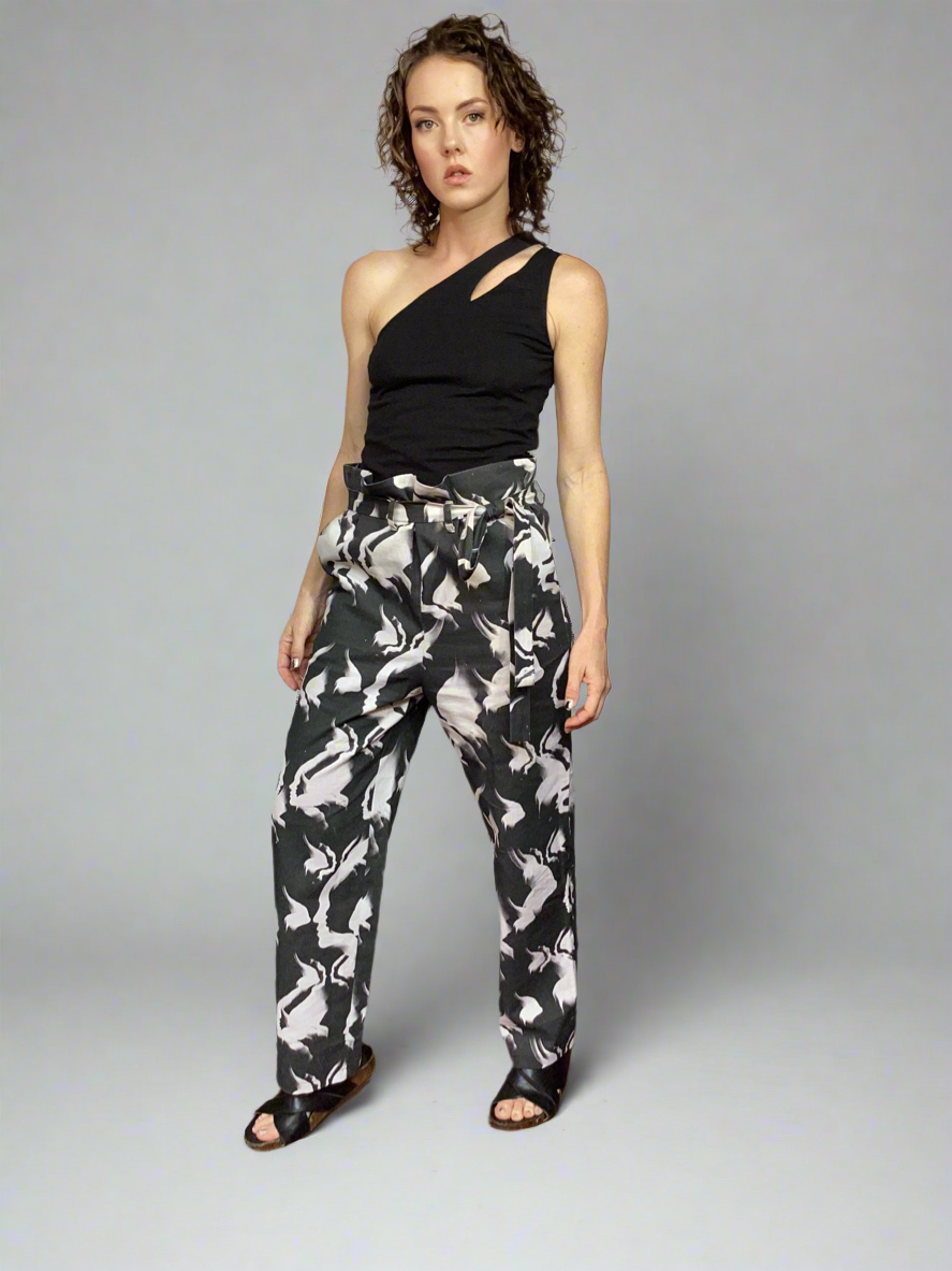 Paper-bag Pants with Artistic Print